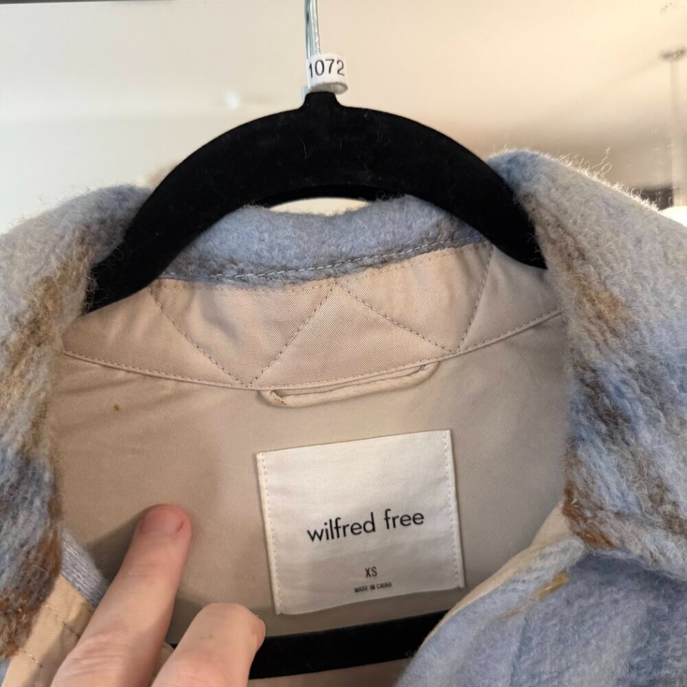 Wilfred Free Plaid Wool Blend Shacket Blue Brown Women’s XS - Picture 2 of 4